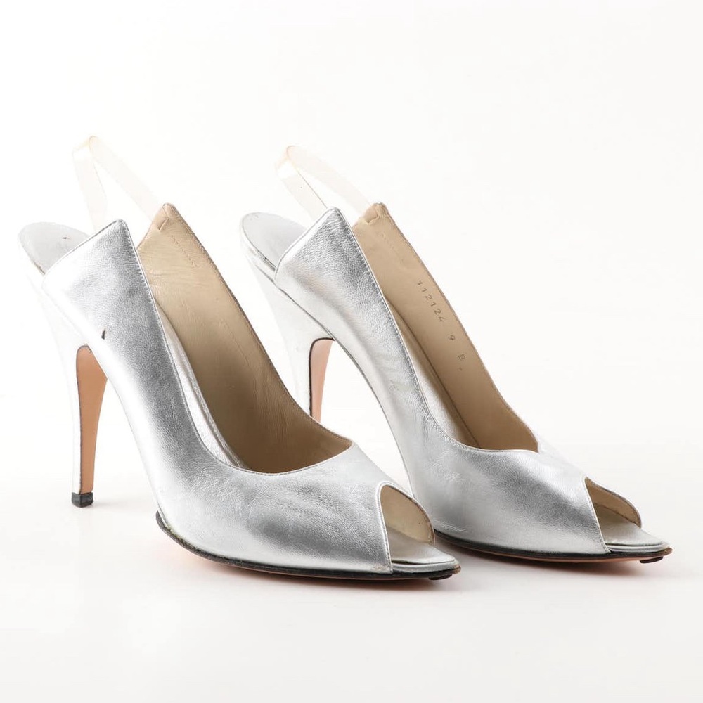 Silver Gucci Slingback Heels